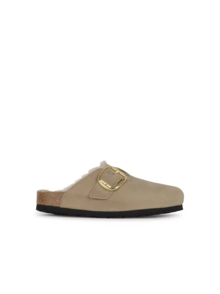 Klapki Birkenstock skórzane na sprzączkę brązowe