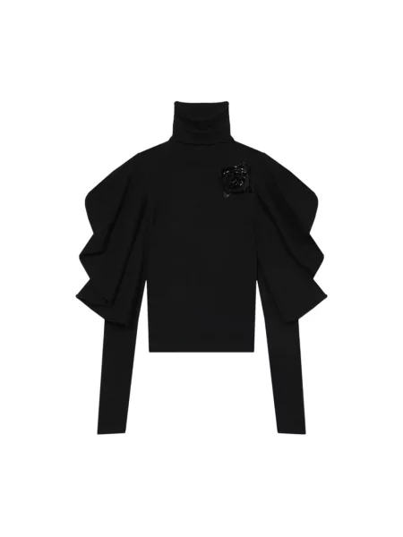 Lniany sweter z golfem Blumarine czarny