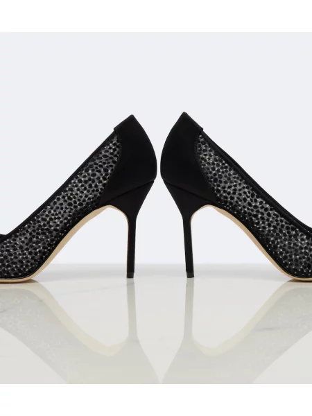 Pantofi cu toc Manolo Blahnik plasă negru