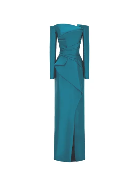 Rochie maxi Rami Al Ali drapată cu umerii deschiși verde