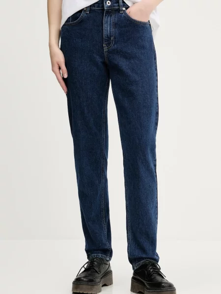 Дънки Karl Lagerfeld Jeans с висока талия тъмносиньо