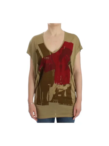 Koszulka Costume National z nadrukiem z dekoltem w serek zielona