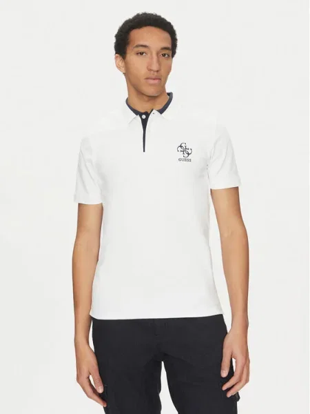 Guess Tricou polo alb