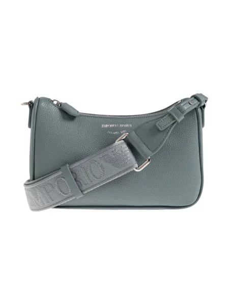 Lniana torebka crossbody Emporio Armani z nadrukiem na ramiączkach niebieska