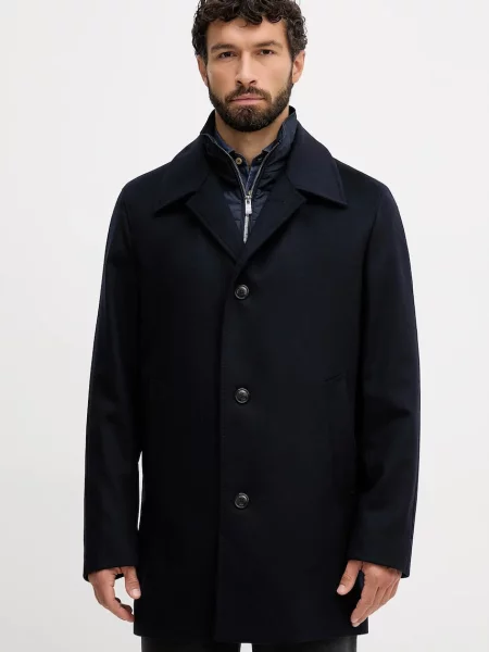 Вълнено палто BOSS тъмносиньо