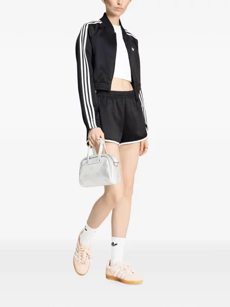 Pantaloni Adidas alergare cu broderie din satin negru