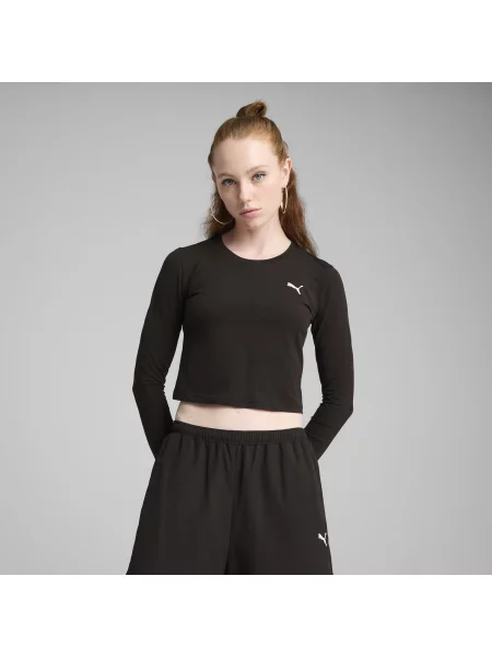 Bluzka Puma Wardrobe Ess Longsleeve Baby Tee czarna