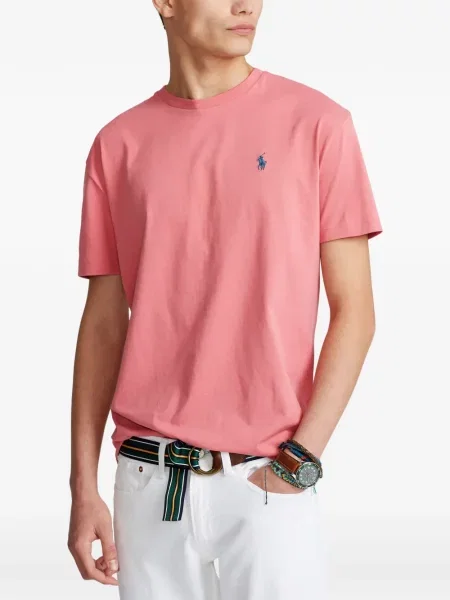 Вълнена поло тениска Polo Ralph Lauren с връзки с принт синьо