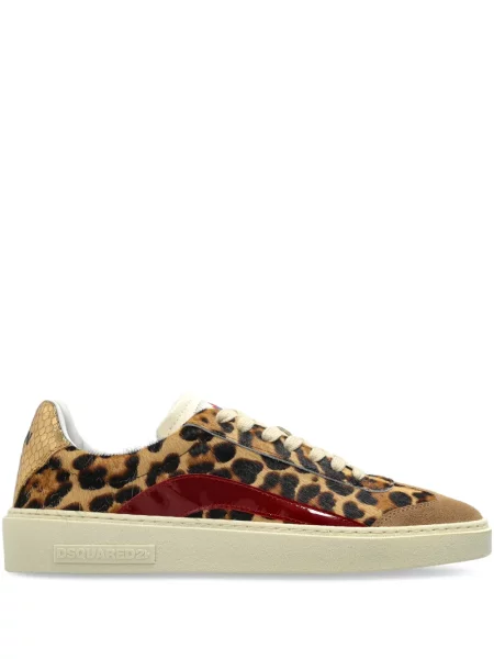 Sneakerși Dsquared2 din piele cu imagine cu model leopard maro