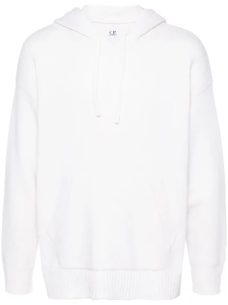 Плетен суичър с качулка C.p. Company бродиран бяло
