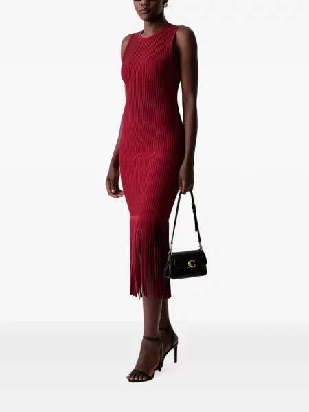 Rochie midi Dkny cu franjuri tricotate roșu