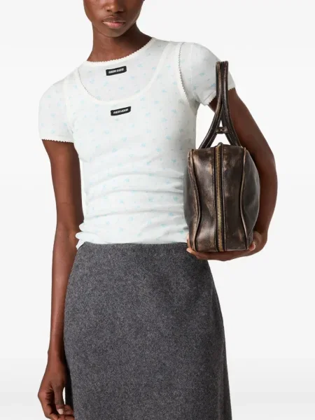 Top Miu Miu cu model floral cu imagine alb