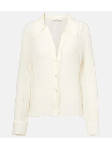 Przezroczysty top Vince w paski z falbankami beżowy