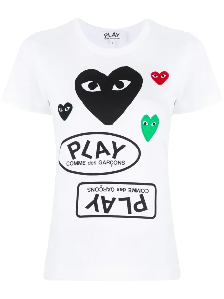 Tricou Comme Des Garcons Play cu imagine cu motiv cu inimi alb