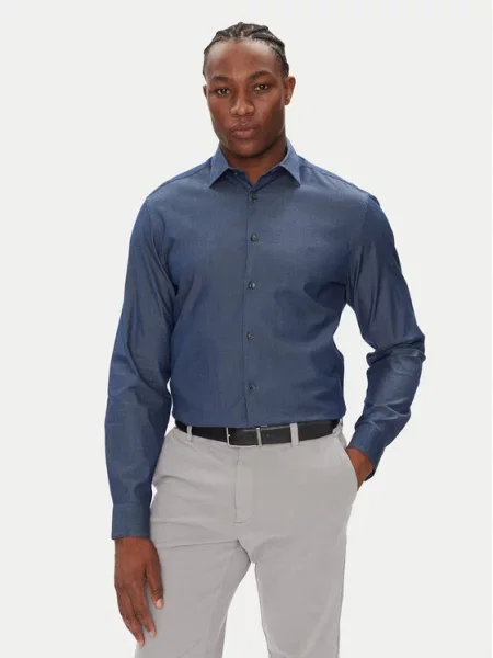Calvin Klein koszula regular z kołnierzykiem włoskim granatowy