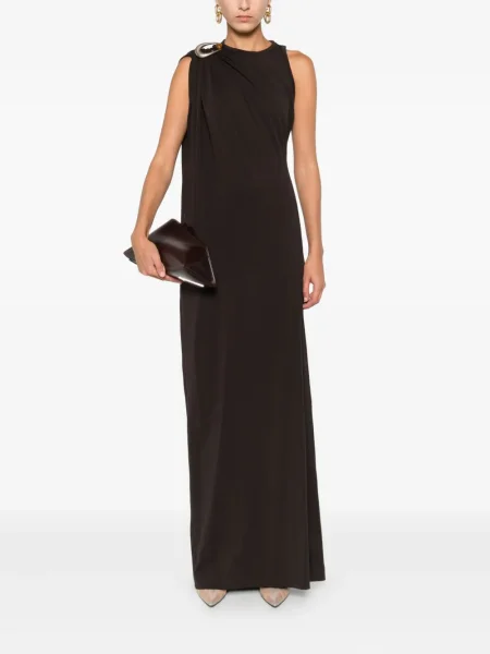 Rochie maxi Christopher Esber drapată de costum maro