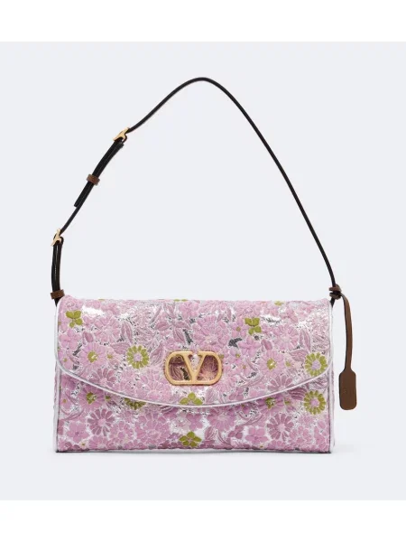 Geantă Valentino Garavani cu model floral din jacard roz