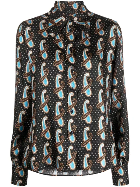 Cămașă Etro de mătase cu imagine cu model paisley negru