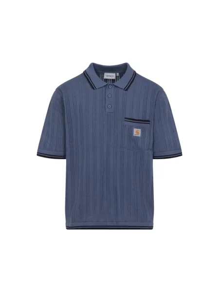 Koszulka polo Carhartt Wip w paski z paskiem niebieska