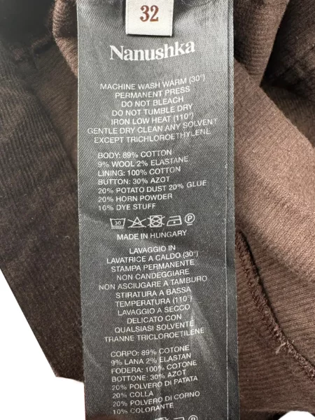 Pantaloni Nanushka de catifea cord maro