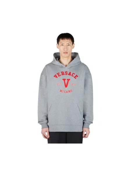 Bluza z kapturem Versace z logo szara