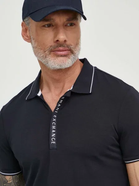 Тениска с яка Armani Exchange с принт тъмносиньо