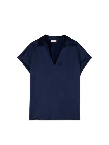 Bluzka Oltre z dekoltem w serek niebieska