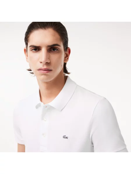 Lacoste Koszulka Polo Slim Fit Stretch Cotton Piqué Grey Crocodile biała