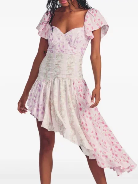 Rochie mini Loveshackfancy cu model floral de costum roz