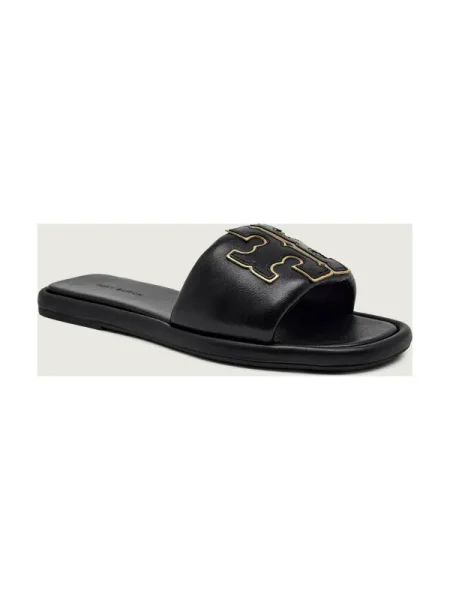 TORY BURCH De piele șlapi DOUBLE T SPORT SLIDE negru