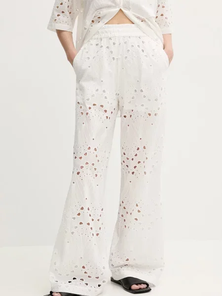 Gestuz pantaloni din lat high waist alb