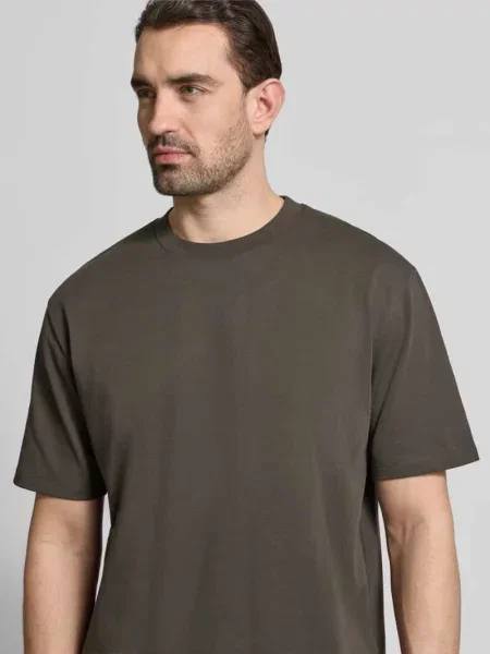 Oversized t-shirt z okrągłym dekoltem Lindbergh brązowa