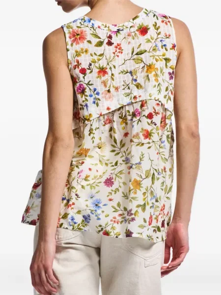 Top High cu model floral cu imagine alb