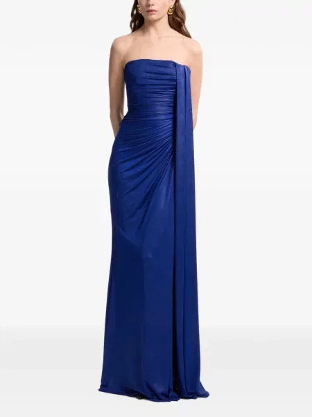Μάξι φόρεμα Elie Saab ντραπέ στράπλες μπλε