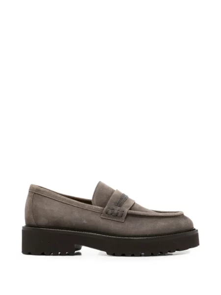 Pantofi loafer Doucal's din piele de căprioară gri