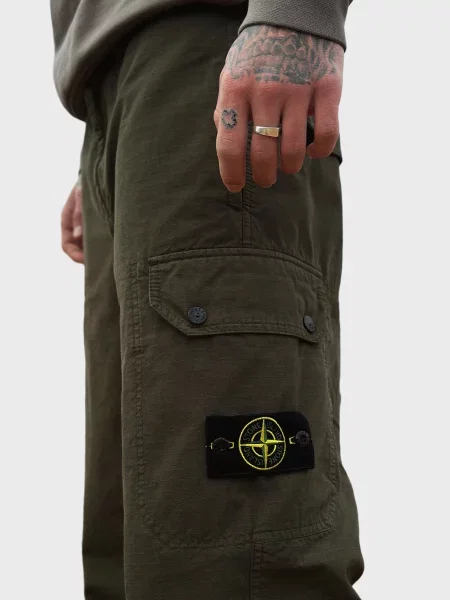 Брюки карго Stone Island с камнями оливковые