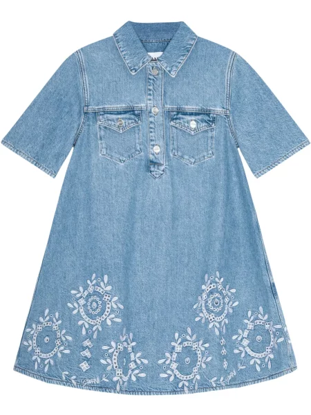 Rochie din denim Ganni cu broderie de costum albastru