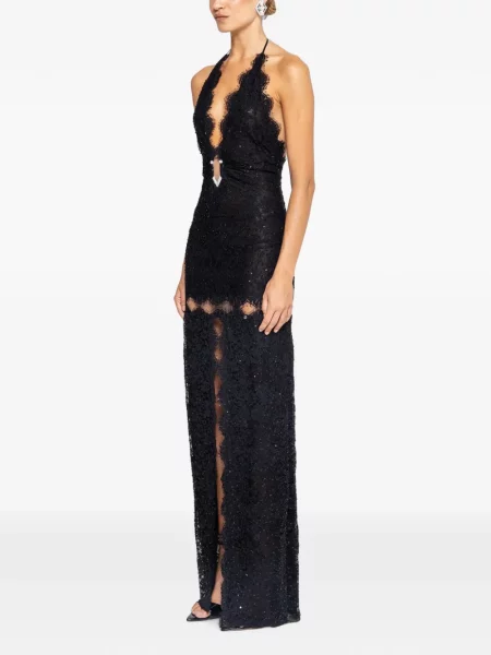 Rochie maxi Nissa din dantelă cu mărgele negru