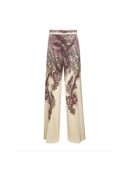 Spodnie palazzo Etro z wzorem paisley beżowe