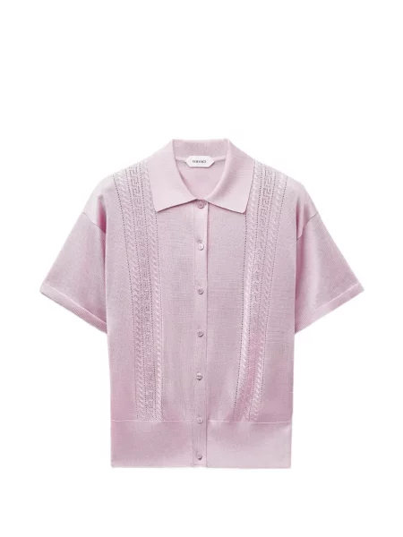 Tricou polo Versace tricotate roz