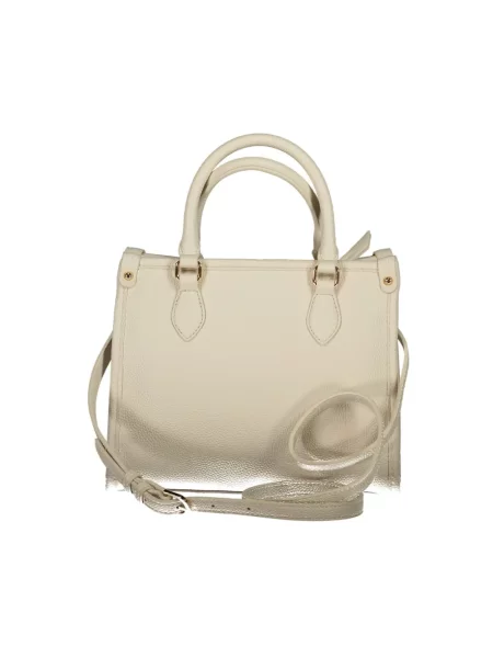 Lniana torebka Valentino Bags z logo beżowa