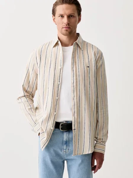 Tommy Jeans koszula z lnem beżowa