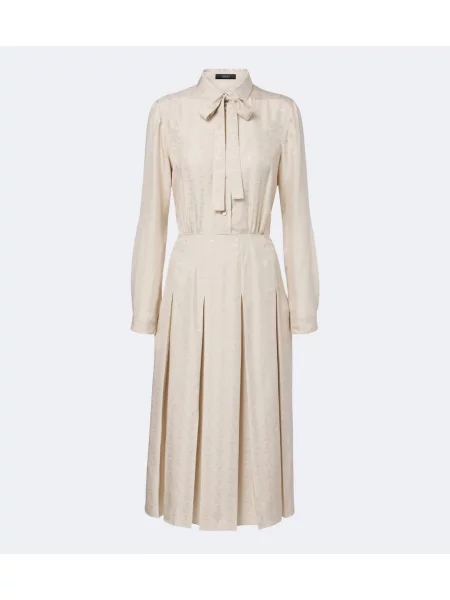 Rochie tip cămașă Gucci de mătase cu legături bej
