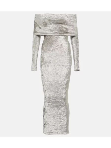 Aksamitna sukienka midi Alaã¯a do kolan garniturowa srebrna