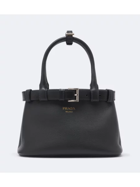 Top Prada din piele cu cataramă negru