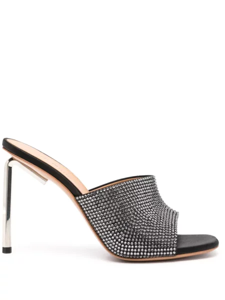 Papuci tip mules Off-white din satin de cristal alb