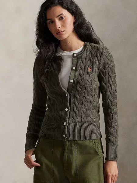 Kurtka z dzianiny o kroju slim fit model ‘Cardi’ Polo Ralph Lauren zielona