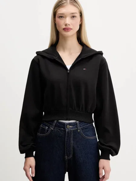 Tommy Jeans bluza z kapturem gładka czarny