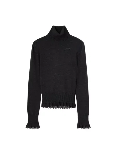 Sweter z golfem Ganni wełniany do golfa szary