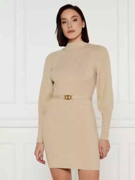 TWINSET Rochie cu cordon cu adaos de lână bej
